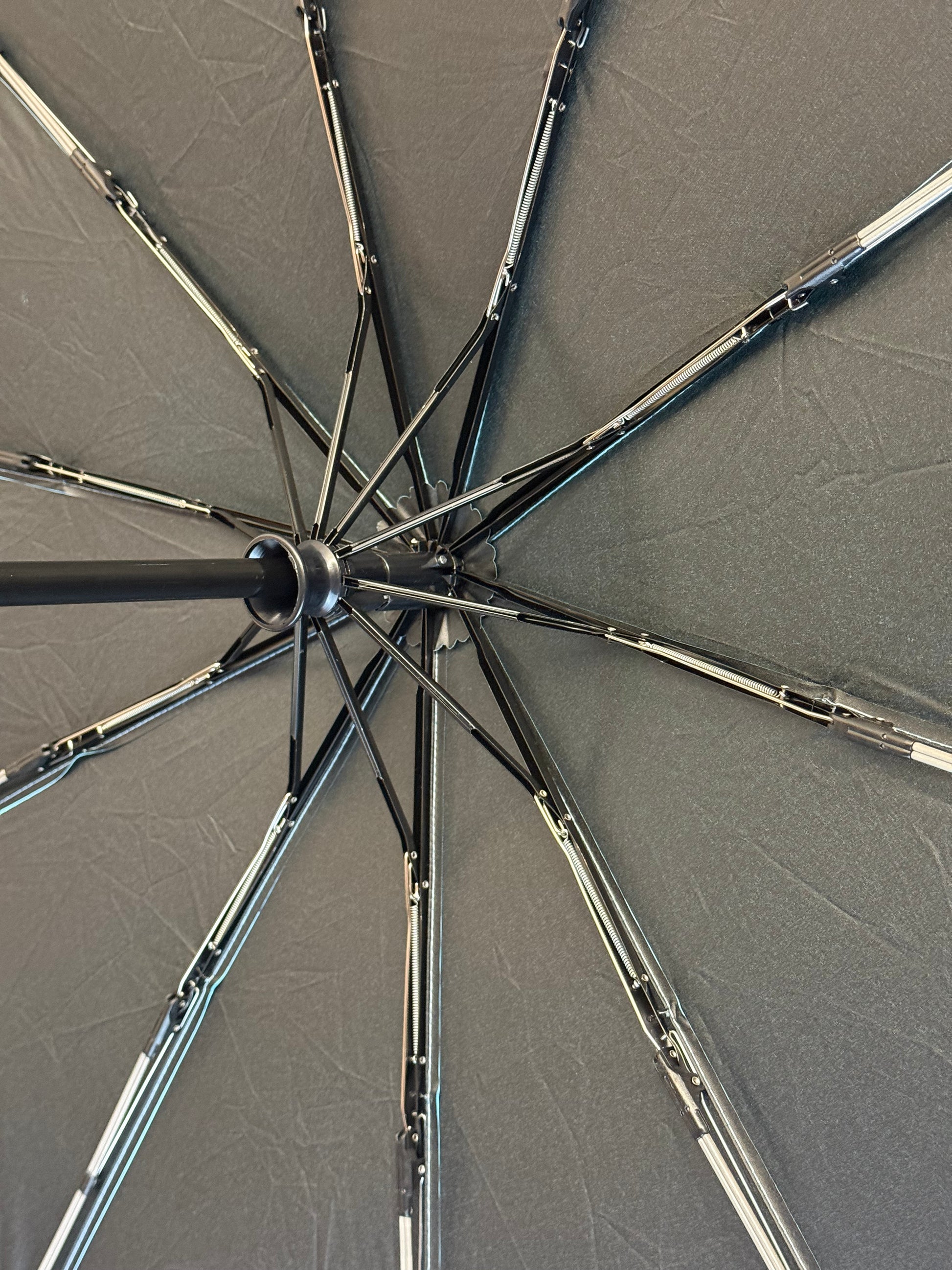 Close-up of an umbrella with a focus on the canopy and ribs.